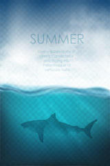 realistic underwater vector with shark and sea