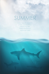 realistic underwater vector with shark and sea
