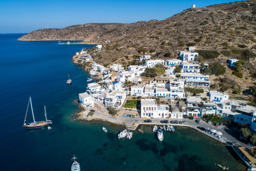 Aerial view of Katapola vilage, Amorgos island, Cyclades, Aegean, Greece