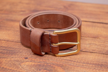 Handmade leather belt with solid bras buckle