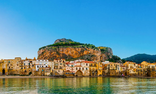 View of the old beautiful italian coastal city Cefalu in Sicily, Italy