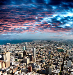 San Francisco Downtown aerial view at dusk
