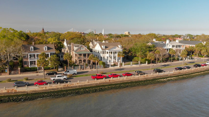 Panoramic aerial view of Charleston skyline, South Carolina