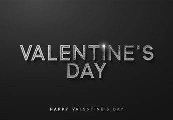 Fototapeta premium Valentines day. Sale banner, poster, logo silver color on dark background. Bright glitters white font text