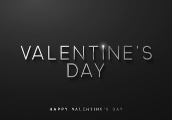 Valentines day. Sale banner, poster, logo silver color on dark background. Bright glitters white font text