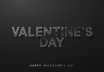 Valentines day. Sale banner, poster, logo silver color on dark background. Bright glitters white font text