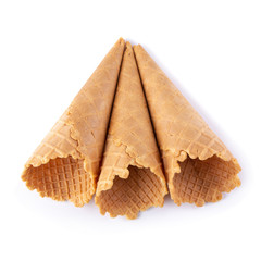waffle ice-cream cone isolated over white background.