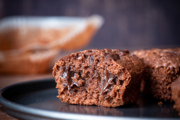 Brownie, chocolate homemade dessert close up.