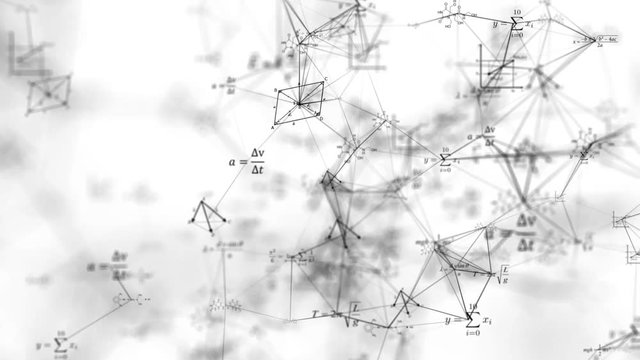 Сamera flight in maths world seamless loop.