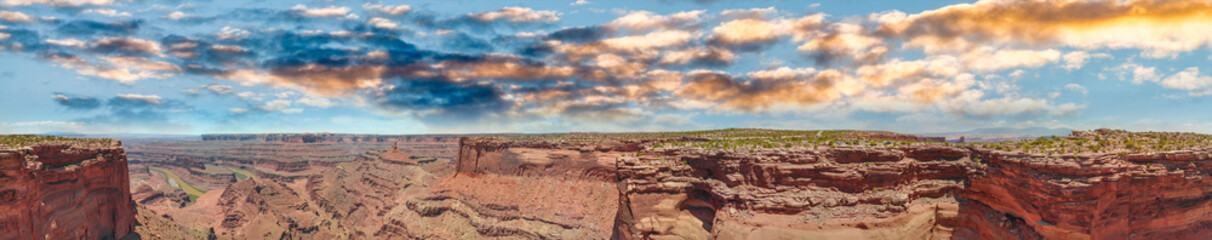 Panoramic aerial view of beautiful Dead Horse canyon, aerial view on a summer sunny day.