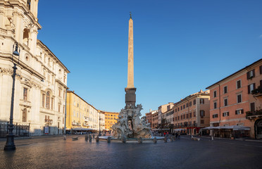 Fototapeta na wymiar Egyptian obelisk, Navona Square in the morning, Rome, Italy