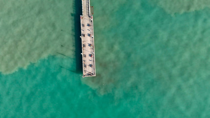 Aerial overhead view of Forte dei Marmi Pier in Tuscany, Italy