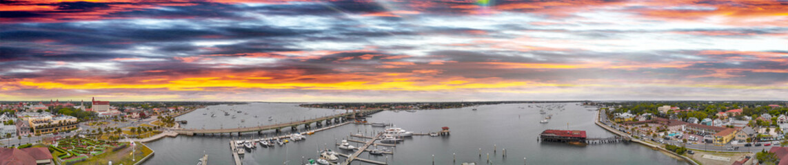 Sunset over St Augustine, panoramic view of city skyline