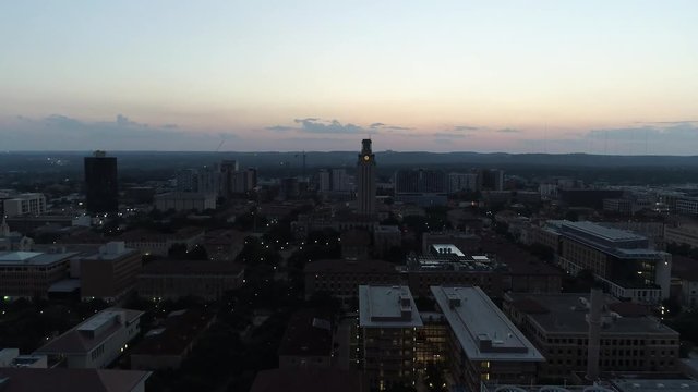 4K Aerial Univeristy of Texas Tower Sunset