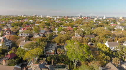 Fototapeta premium Aerial view of Charleston at dusk, South Carolina, USA
