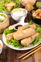 spring roll, soy sauce and asian cuisine