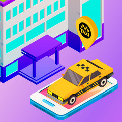 Taxi vector car illustration. Transport icon, symbol of transportation. Vehicle traffic banner design. Speed delivery.