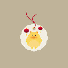 Chinese New Year 2019 creative tags collection. New 2019 Year with cute pigs. Symbol of the year in the Chinese calendar. Vector illustration cartoon isolated. Year of yellow pig.