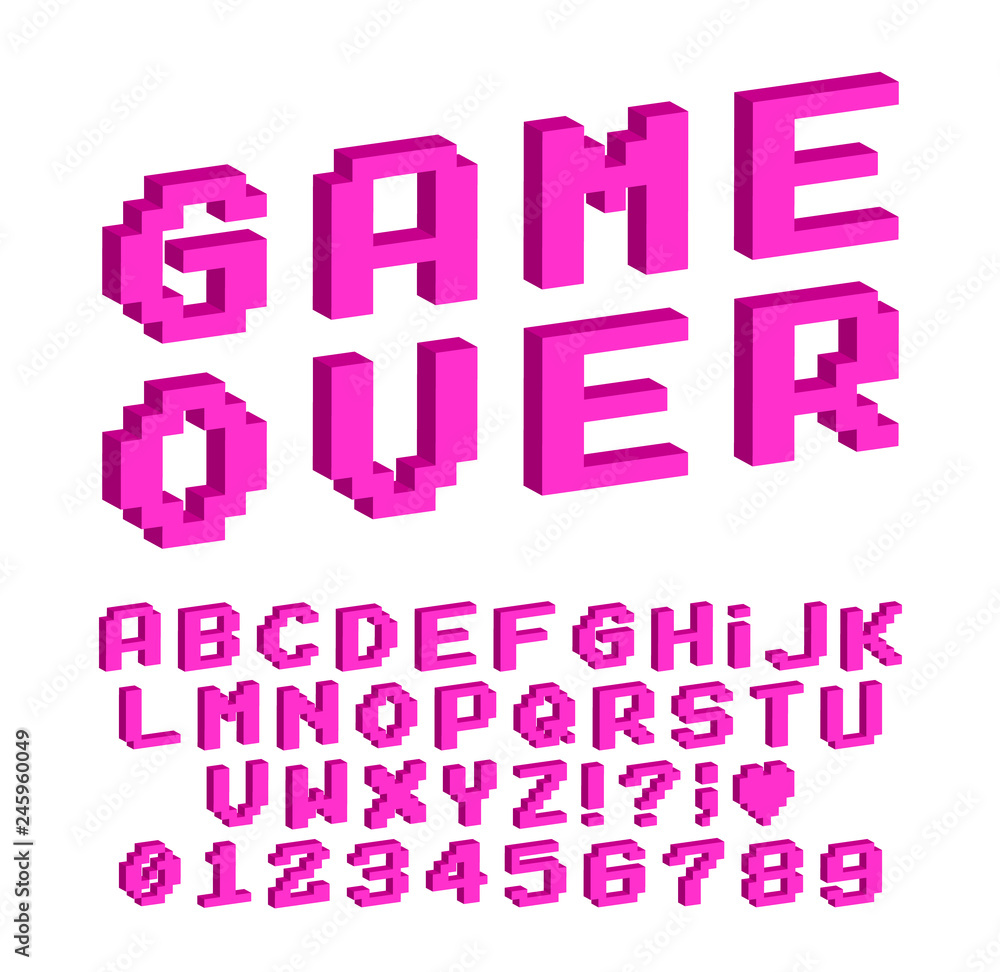 Fototapete set of vector letters in retro style. game design. font of old games. 8 bit letters and numbers vect