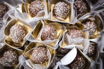 various wedding sweets, modern wedding decor. Tasty candy for brides.