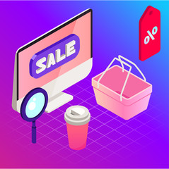Online shopping. Vector illustration of business. Sale, internet, design. Digital marketing picture.