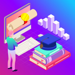 Education. Vector illustration of online learning concept. School, future technology, e-learning.