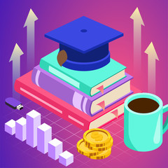 Education. Vector illustration of online learning concept. School, future technology, e-learning.