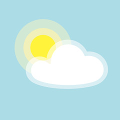 Sun cloud icon element simple app Isolated symbol on blue background Icon cloudy weather Flat design element of applications banner card meteo weather yellow sun cloud icon Vector wallpaper app