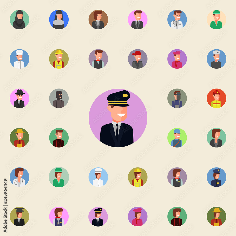 Poster colored avatar of pilot icon. avatar icons universal set for web and mobile