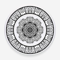 Decorative round plate with mandala from floral elements. Vector illustration. Home decor, interior design
