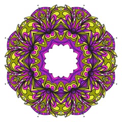 purple, yellow color decorative circle frame. Floral ornament. Vector illustration