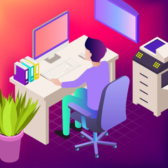 Vector illustration of office. Business icons. Communication between people. Work for company
