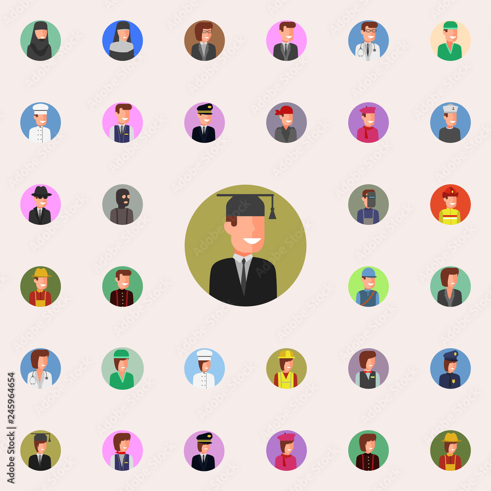 Poster colored avatar of student icon. avatar icons universal set for web and mobile