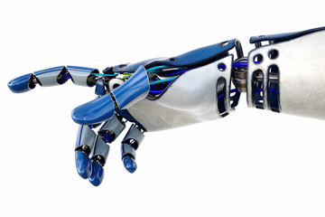 Robotic hand pointing isolated on white background