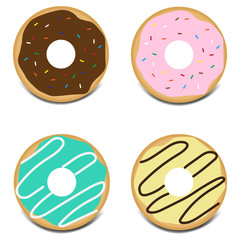 Set of sweet glazed donuts with topping vector icon