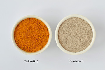 Homemade face mask made out of turmeric and moroccan rhassoul (ghassoul) clay