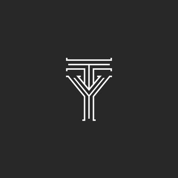 Monogram initials TY YT letters logo design, elegant two overlapping letters combination T and Y marks