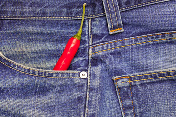 chili peppers in a jeans pocket