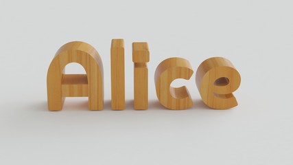 alice name in 3d decorative with wooden texture
