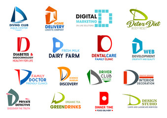 Business icons, letter D, corporate identity