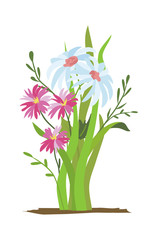 Flowerbed. Set of wild forest and garden flowers. Spring concept. Flat vector flower illustration isolate on a white background.
