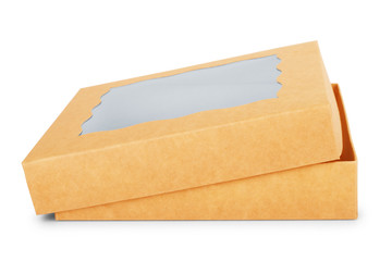 Blank paper box packaging for sandwich, food, gift or other products with plastic window on a white background