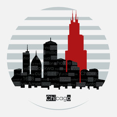 Chicago silhouette vector round label.