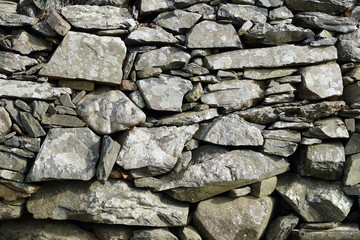 angular rock retaining wall along the historic Potomac Canal, Virginia, USA