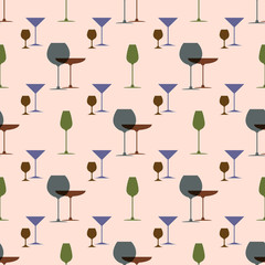 Cocktail party background in retro style Dish wear seamless pattern with wine glasses