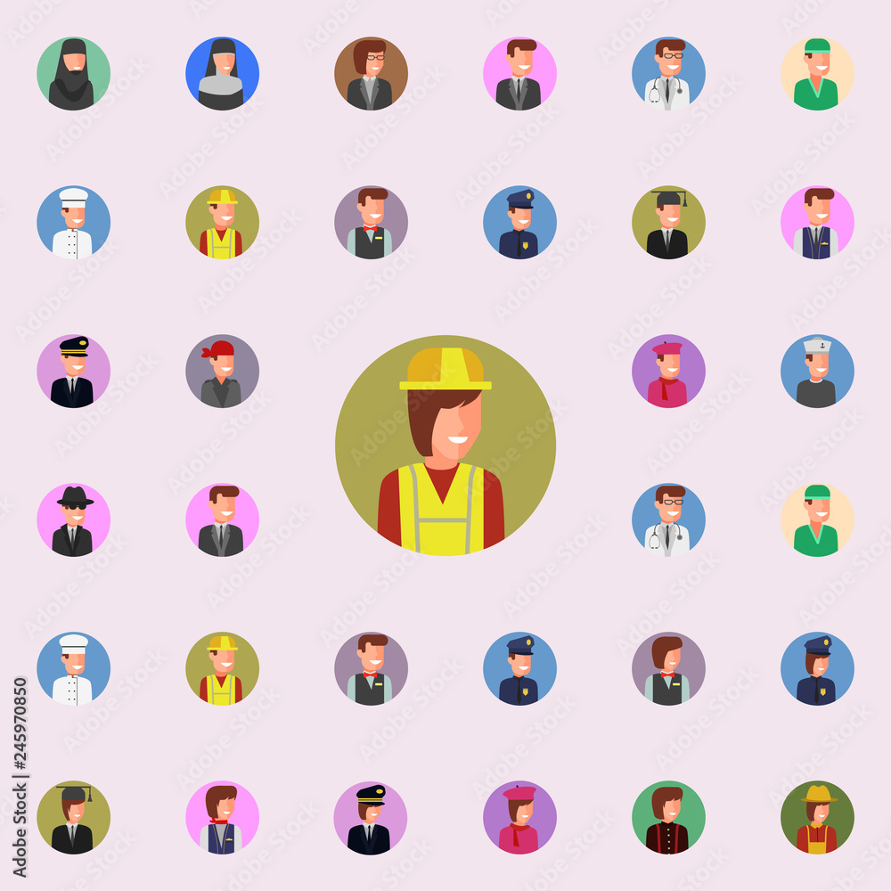 Poster colored avatar of builder icon. avatar icons universal set for web and mobile
