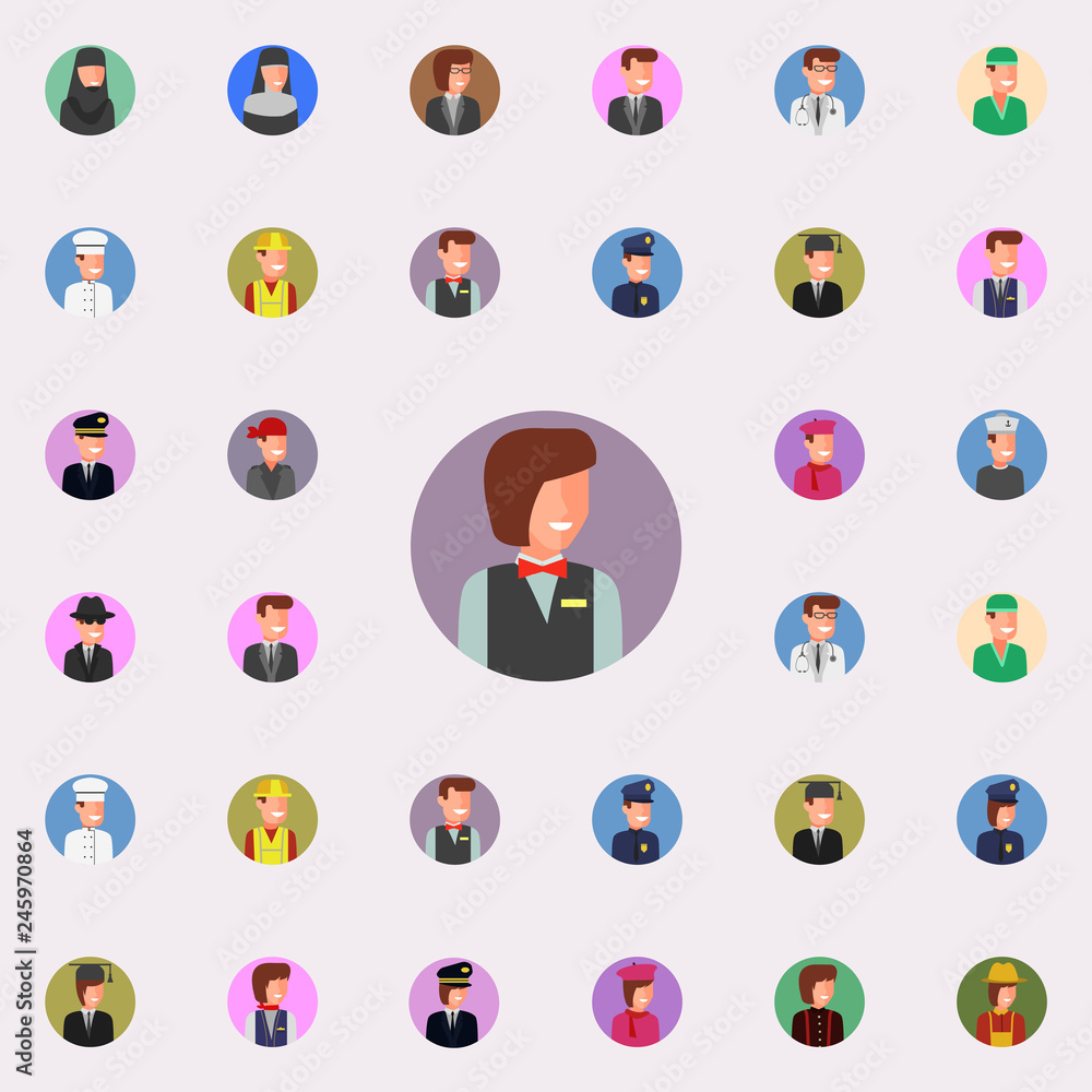 Aufkleber colored avatar of waitress icon. avatar icons universal set for web and mobile