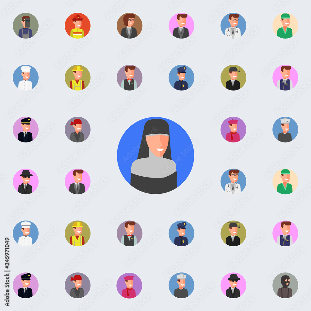 Poster colored avatar of nun icon. avatar icons universal set for web and mobile