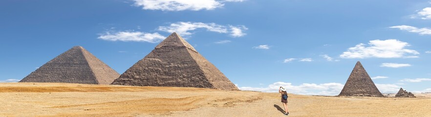 Obraz na płótnie Canvas Panorama of the area with the great pyramids of Giza, Egypt