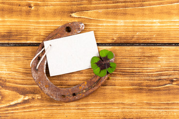 horseshoe with green shamrock sign for luck for st patricks day